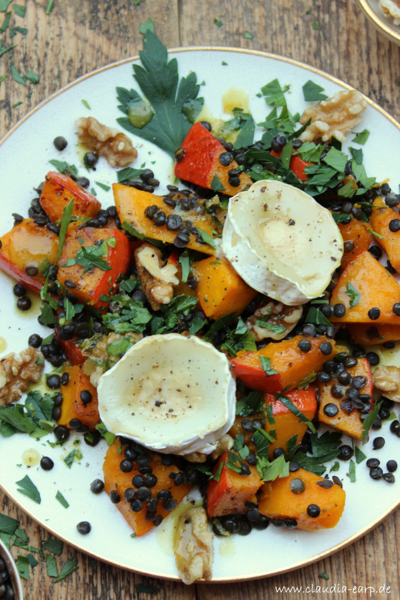 Kürbis Linsen Salat mit Ziegenkäse