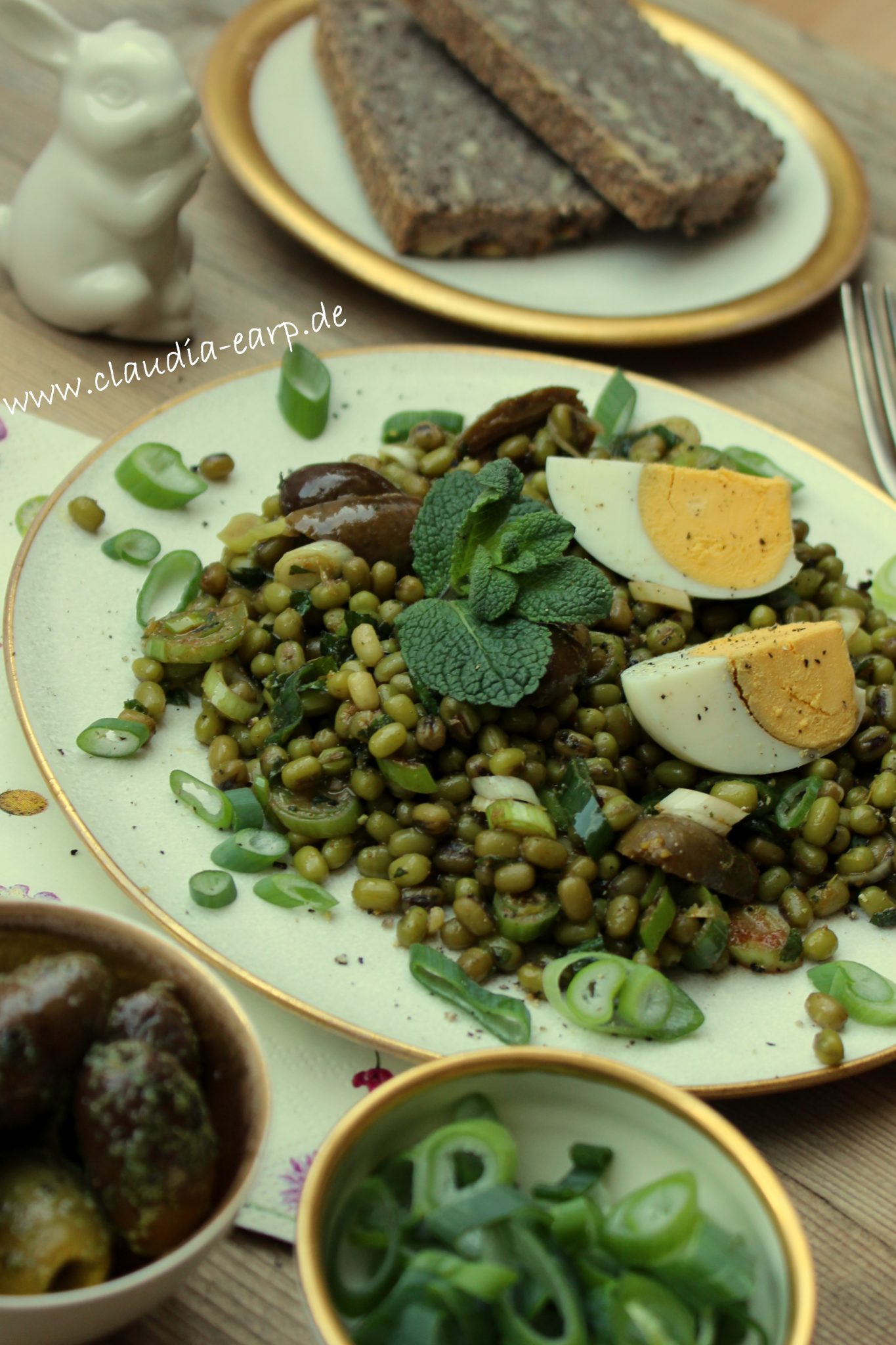 Mungbohnen-Salat mit Minze und Oliven / Claudia Earp