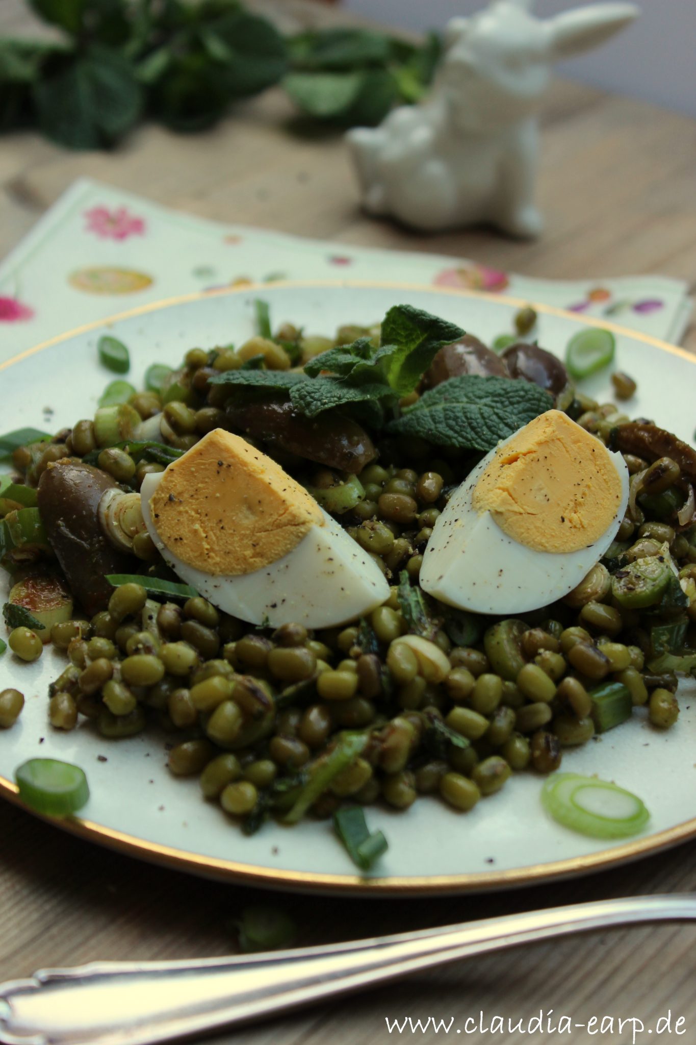 Mungbohnen-Salat mit Minze und Oliven / Claudia Earp