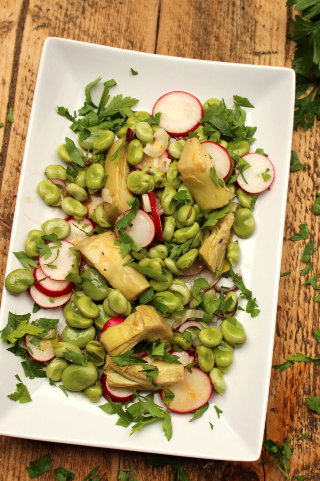 Dicke Bohnen-Antipasti mit Artischocken und Radieschen