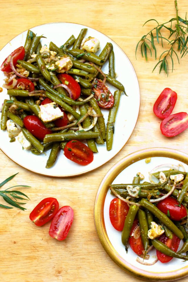 Grüne Bohnen Salat mit Tomaten und Feta